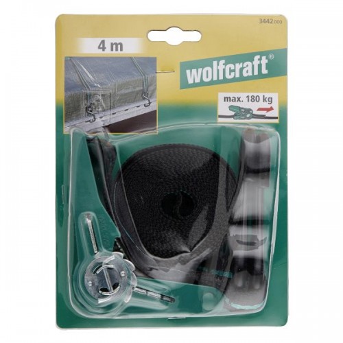 Стрічковий затискач Wolfcraft 4 м/180 кг - з механізмом тріскачки та гачком фото 1