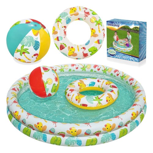 Дитячий басейн 3 в 1 122 x 20 см + КОЛЕСО + М'ЯЧ Bestway 51124  фото 