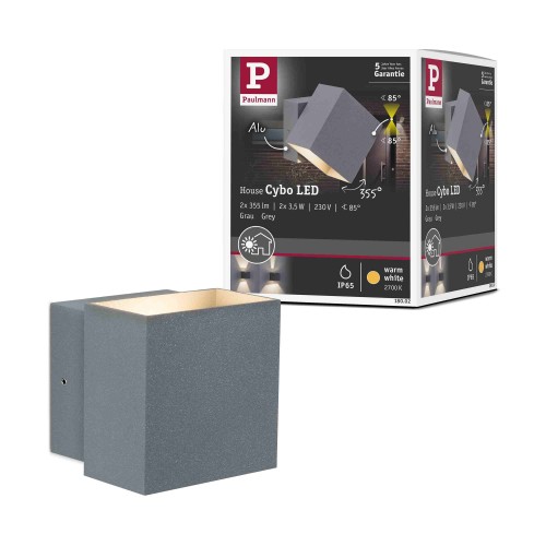 Світлодіодний фасадний світильник CYBO 2x3.5W 2700K 355lm IP65 100x100mm 230V сірий / алюміній - фото 6