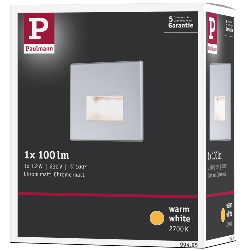 Світильник для сходів EDGE LED квадратний 1x1.2W 50lm 2700K 230V матовий хром / пластик фото 6