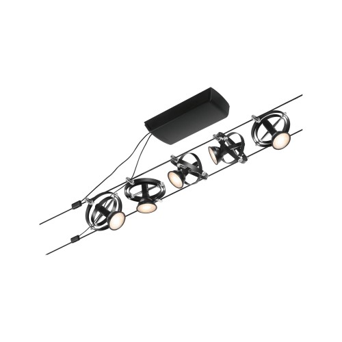 Комплект кабельної системи Cardan max5x10W GU5.3, матовий чорний/хромований, 12V DC 60VA, подвійний/метал фото 1