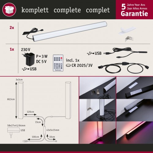Комплект світлодіодних стрічок 2x60 см LIGHTBAR DYNAMIC RGB з пультом дистанційного керування 2x1 Вт 230 / 5 В постійного струму - фото 5