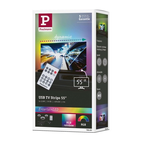 Комплект світлодіодної стрічки для телевізора 55 дюймів USB + пульт дистанційного керування Dynamic Rainbow RGB 3.5W 5V чорний фото 6