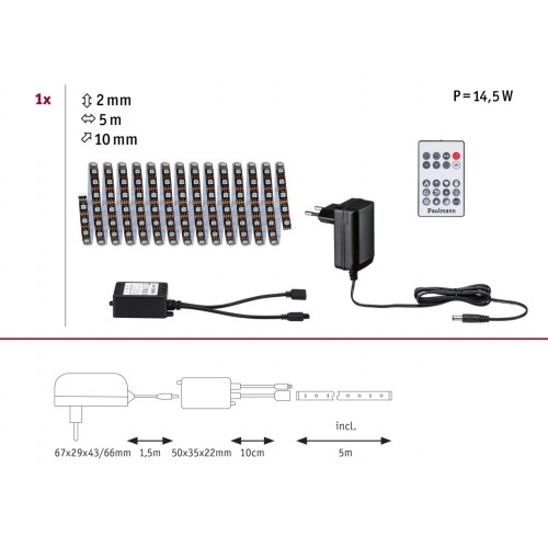 Комплект DYNAMIC LED RGB+10.5W 5M IP20 60LED/м 15VA 230V/12V DC білий/пластик фото 5