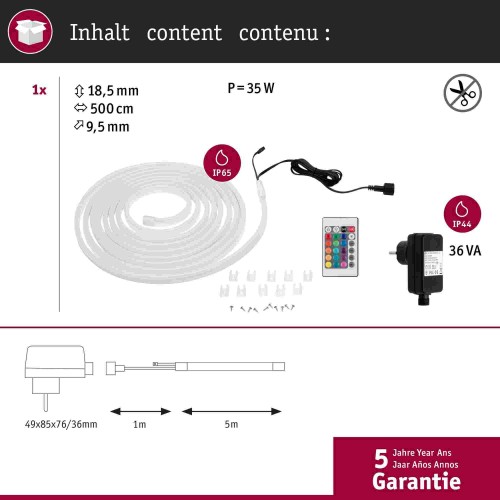 Комплект RGB LED стрічки для зовнішнього використання 30 Вт 5 м 36 лм/м 72 світлодіоди/м IP65 біла фото 4