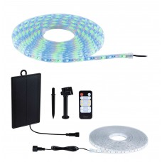 Сонячна світлодіодна стрічка для вулиці 10 м 3,8 Вт DIM RGB 14 лм/м сутінковий датчик 5 В пульт дистанційного керування IP44 чорна / пластик