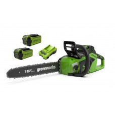 Бензопила 40 В, 40 см, зарядний пристрій Greenworks GD40CS18K2X + комплект 2 акумуляторів ємністю 2 Аг