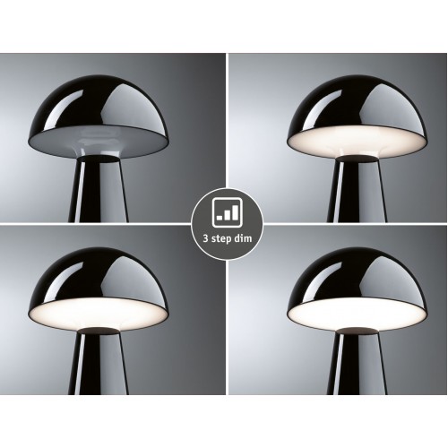 Акумуляторна настільна лампа ONZO LED 3-STEP DIM USB-C 2.6W 240lm 2700K IP44 Глянцевий чорний / Пластик - фото 2
