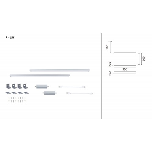 Додатковий комплект світильників під шафи LED LINE DIM PIR 2x4W 2x350lm 350mm 30000K 24V матовий хром / алюміній - фото 5