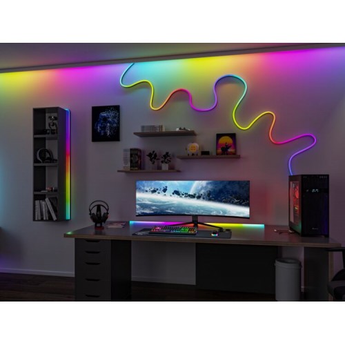 Комплект чорної неонової світлодіодної стрічки RGB+12W 24VA 5V DC 5M IP20 чорна/пластикова фото 6
