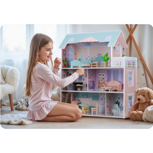 Великий дерев'яний ляльковий будиночок 3-поверховий Ricokids RK-878 - фото 4