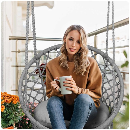 Підвісна садова гойдалка BOHO сірого кольору + подушка фото 2
