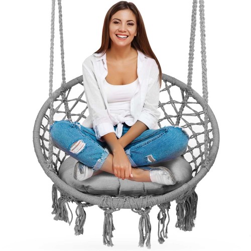 Підвісна садова гойдалка BOHO сірого кольору + подушка фото 7