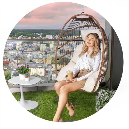 Підвісне садове крісло Luisiana коричневого кольору + бежеві подушки Sofotel фото 9
