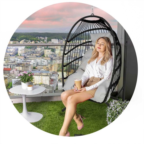 Підвісне садове крісло Luisiana чорне + сірі подушки Sofotel фото 9
