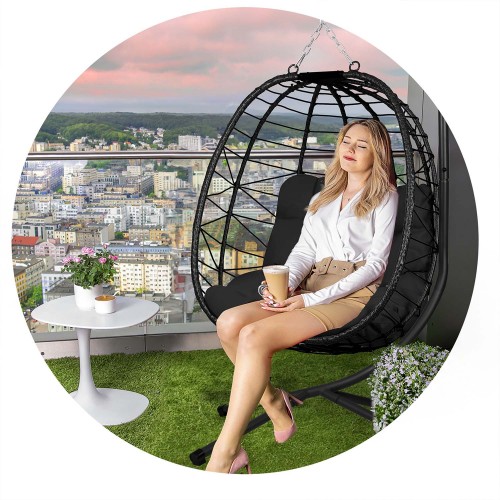 Чорний підвісний садовий стілець Tihuana + чорні подушки Sofotel фото 9
