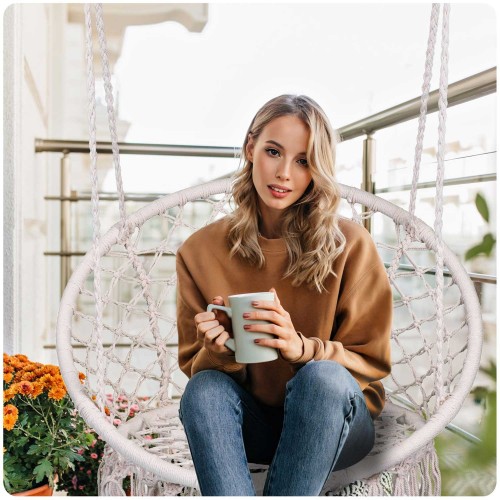 Підвісна садова гойдалка BOHO бежевого кольору фото 2