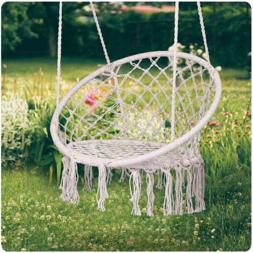 Підвісна садова гойдалка BOHO бежевого кольору фото 5