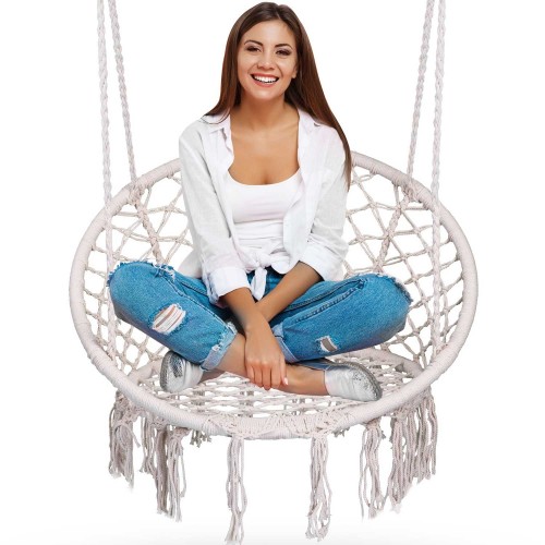 Підвісна садова гойдалка BOHO бежевого кольору фото 7
