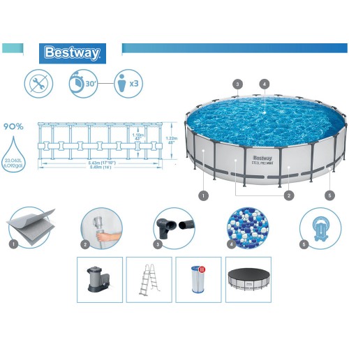 Bestway Frame Pool 549x122cm 10in1 Pump Ladder Cover 56462 фото 7