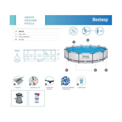 Басейн Bestway FRAME 6473 л 366x76 см 7-в-1, насос + фільтр 56416 фото 4