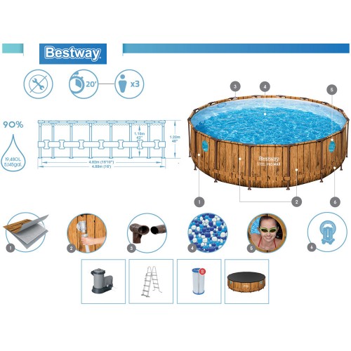 Bestway Frame Pool 488x122 12in1 Mat Cover Pump Ladder 56725 фото 2