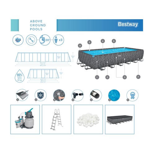 Басейн Bestway Frame ALL YEAR APX 365 732 см х 366 см х 132 см з насосною драбиною 561 KG фото 7
