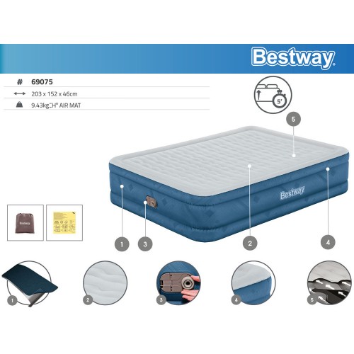 Надувний подвійний матрац Bestway Самонадувний 203x152x46 см 69075 фото 12