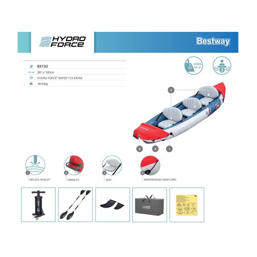 Надувний каяк Bestway Kajak Rapid X3 на 3 особи + сумка для весла 381x100 см 65132 фото 14