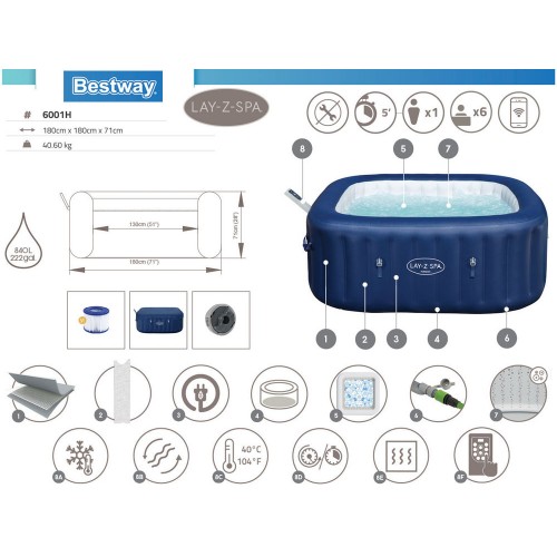 Bestway Lay-Z-Spa HAWAII Гідромасажний вбудований насос WiFi app 6001H фото 10