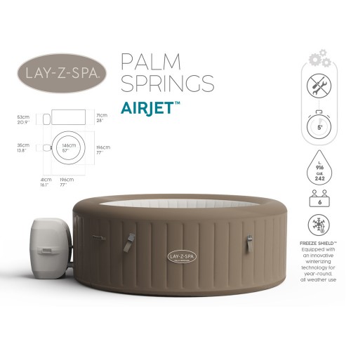 Bestway Lay-Z-Spa Palm Springs 4-6 осіб 196 см гідромасаж 140 струменів 60017 фото 8