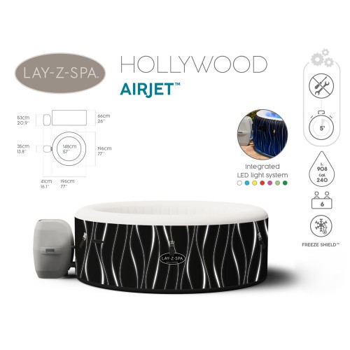 Джакузі Bestway Lay-Z-Spa HOLLYWOOD 4-6 осіб 196 см LED 60059 фото 4