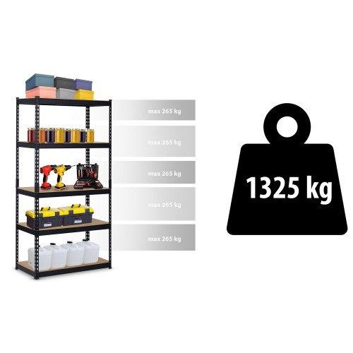 Металева складська полиця 183 x 90 x 45 см Humberg HR-700 чорного кольору фото 7