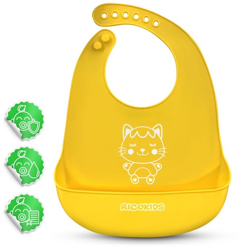 Силіконовий слюнявчик для годування Ricokids жовтий - фото 1
