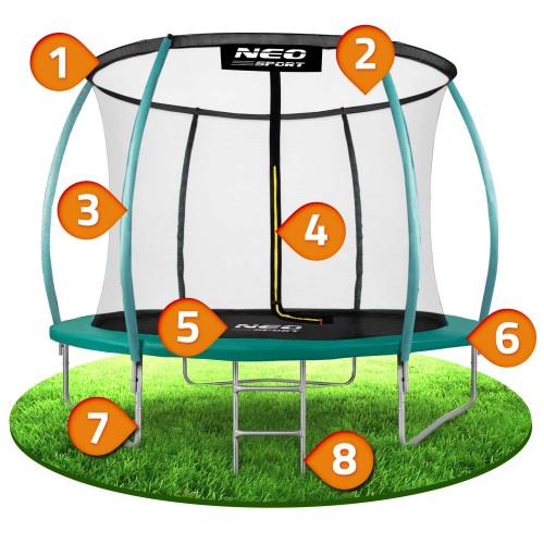 Садовий батут 8 футів/252 см з сіткою, профільованими стійками та драбиною Neo-Sport - фото 9 Садовий батут 8 футів/252 см з сіткою, профільованими стійками та драбиною Neo-Sport - фото 9